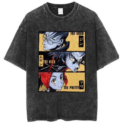 Japanese Anime Samurai Chaos Samurai Champloo Vintage Washed Old Short-sleeved Cotton T-shirt For Men And Women