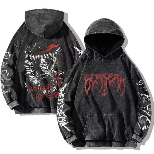 Berserk Anime Hoodie Men's Washed Cotton Long Sleeve Streetwear Style Loose Fit Printed Sweatshirt Autumn Fashion Street Trend