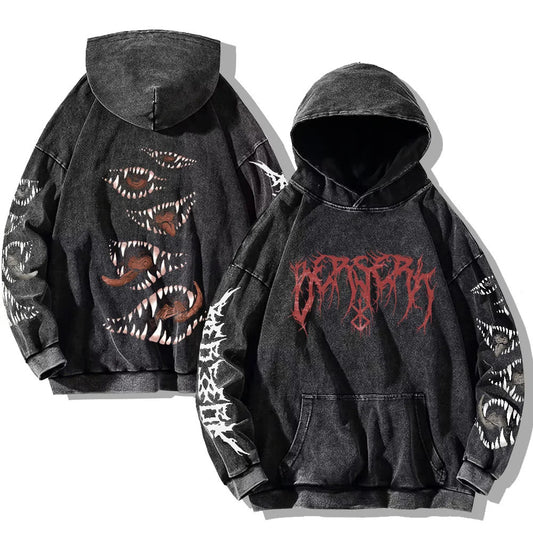 Berserk Anime Hoodie Men's Washed Cotton Long Sleeve Streetwear Style Loose Fit Printed Sweatshirt Autumn Fashion Street Trend