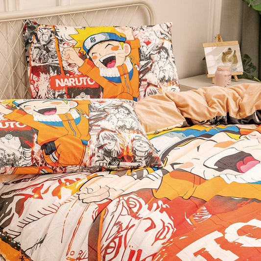 Autumn And Winter Cartoon Naruto Warm Thickened Crystal Velvet Four-piece Set Boys Dormitory Naruto Bed Sheet Three-piece Set